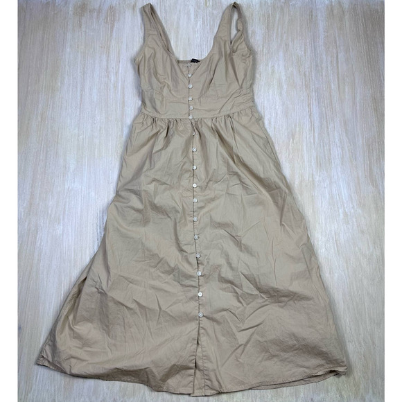 J Crew Tan Neutral Button Down Lagenlook Tank Shirt Casual Midi Dress Size 4 - Picture 16 of 16